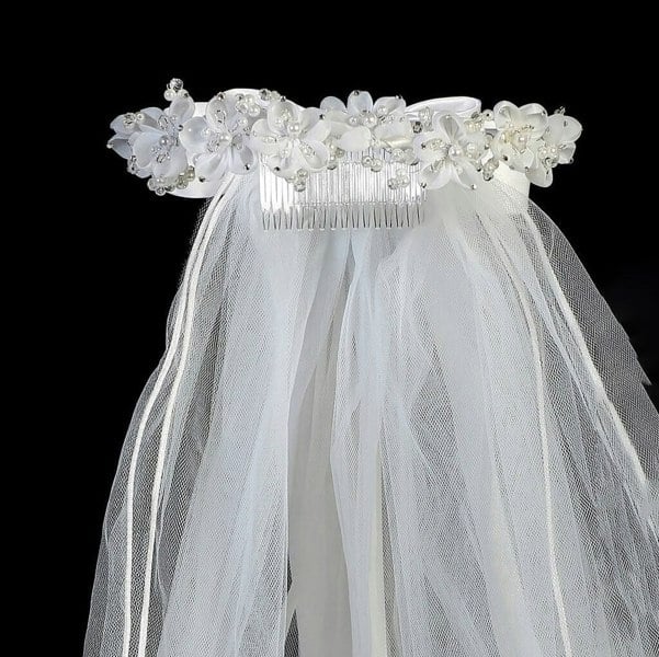 Girl's Pearl Flower Crown with Veil