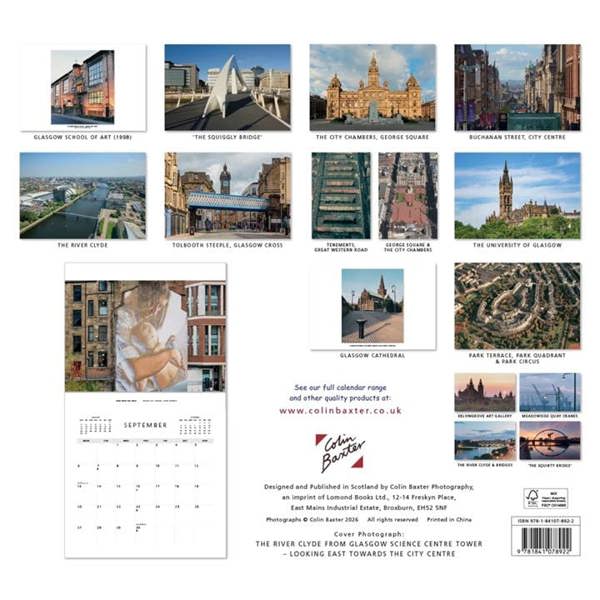 Colin Baxter, Glasgow Calendar 2027, Wall Calendars, Month To View, Travel, Gift