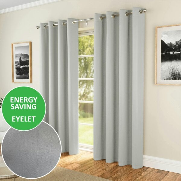 Enhanced Living Nightfall  Plain Supersoft Thermal Room Darkening Eyelet Curtain - Pair for Living Room & Bedrooms - Grey