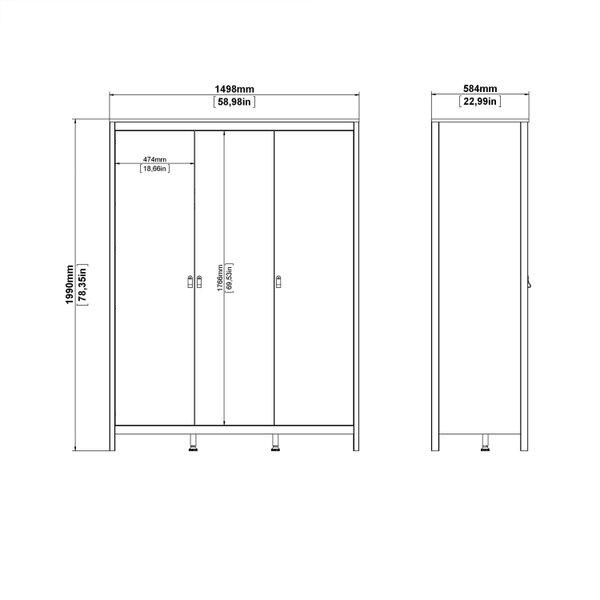 Wyld Haus Wildberry Matt White Wardrobe 3 Doors Leather Handles