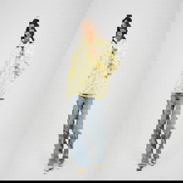 Brave Soul Yellow Graphic Heart Print Zip Through Sherpa Fleece - Yellow Image 3