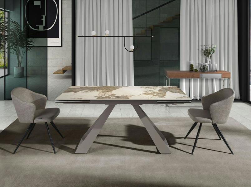 Angel Cerdá Rectangular extending dining table in porcelain marble and taupe grey steel 1117