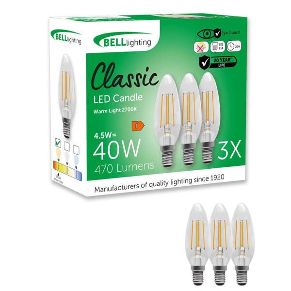 BELL Lighting E14 LED Filament Candle 4.5W Energy Saving Light Bulbs