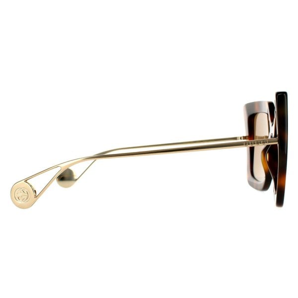 Gucci Sunglasses GG0435S 003 Havana and Gold Brown