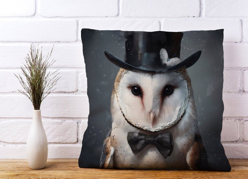 Warren Reed Owl In A Top Hat Cushions