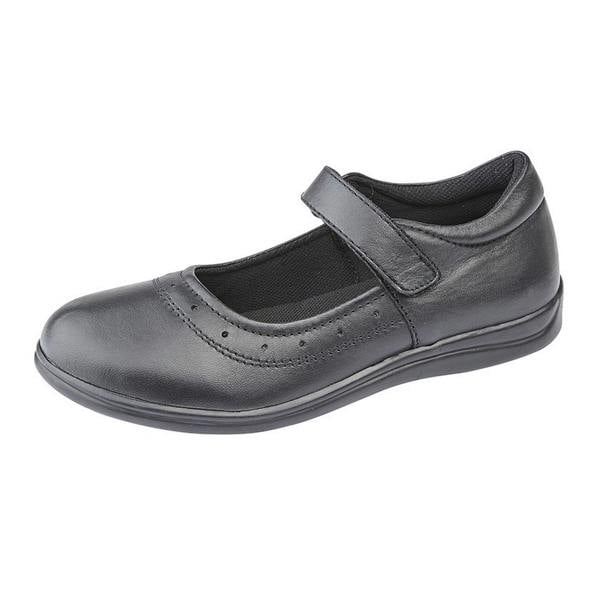 Roamers Childrens Girls Touch Fastening Leather School Shoes - Black