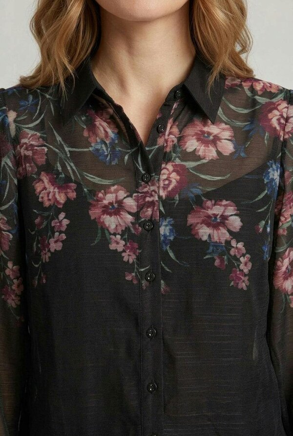 Izabel London Floral Sheer Layered Long Sleeve Shirt