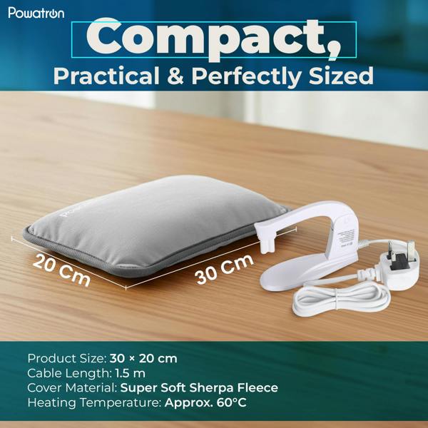 Powatron Rechargeable Electric Hot Water Bottle - Soft & Cosy Hand Body Warmer, Massaging Heat Pad, Over-Heat Protection