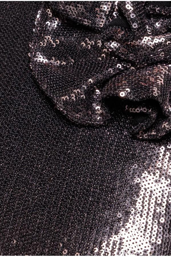 Liquid Sequin Halterneck Mini With Corsage - Silver DR4125