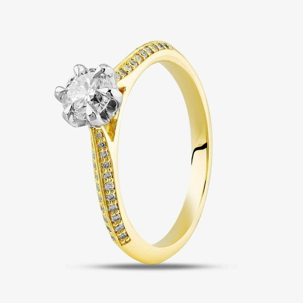 T. H. Baker 18ct Yellow Gold 0.67ct Brilliant Cut Diamond Shoulder Set Solitaire Ring RI-2412(5.0) M1/2