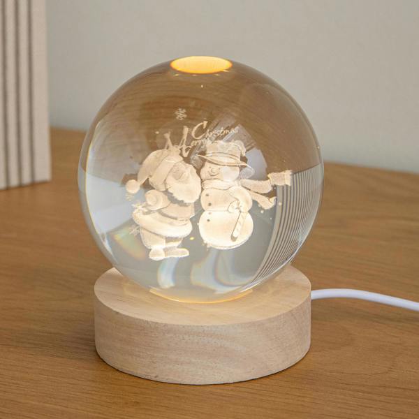 Samuel Alexander 10cm USB Powered Etched Santa & Snowman Christmas Light up Globe