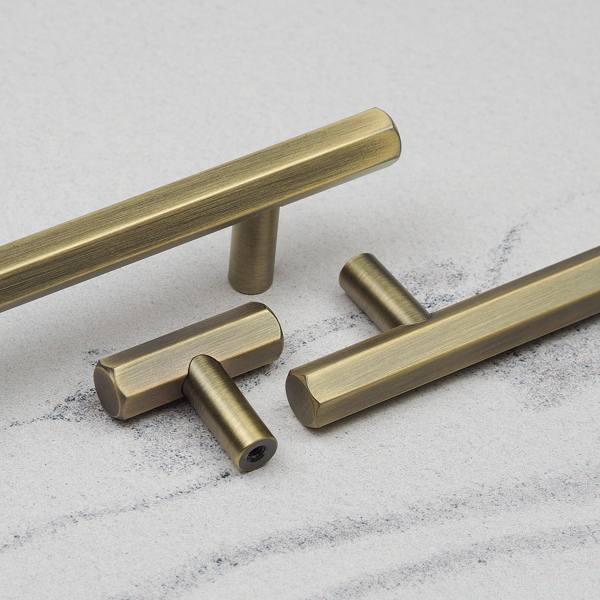 Handle & Home Antique Brass Hexagon Bar Handles & Matching T-Bar Pull
