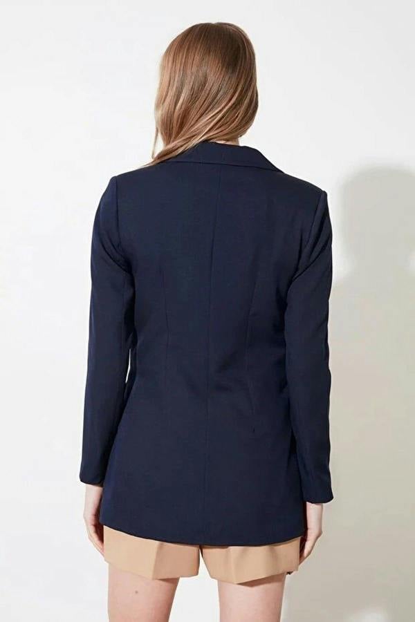 WOVCOR Oversize Lined Double-Breasted Woven Blazer Jacket