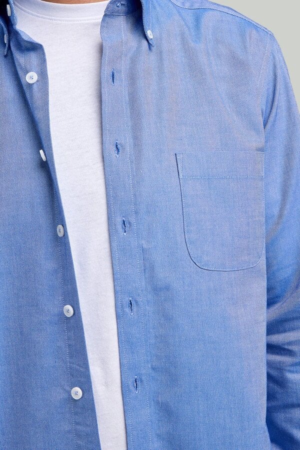 Mid Blue Button-Down Collar Washed Oxford Shirt