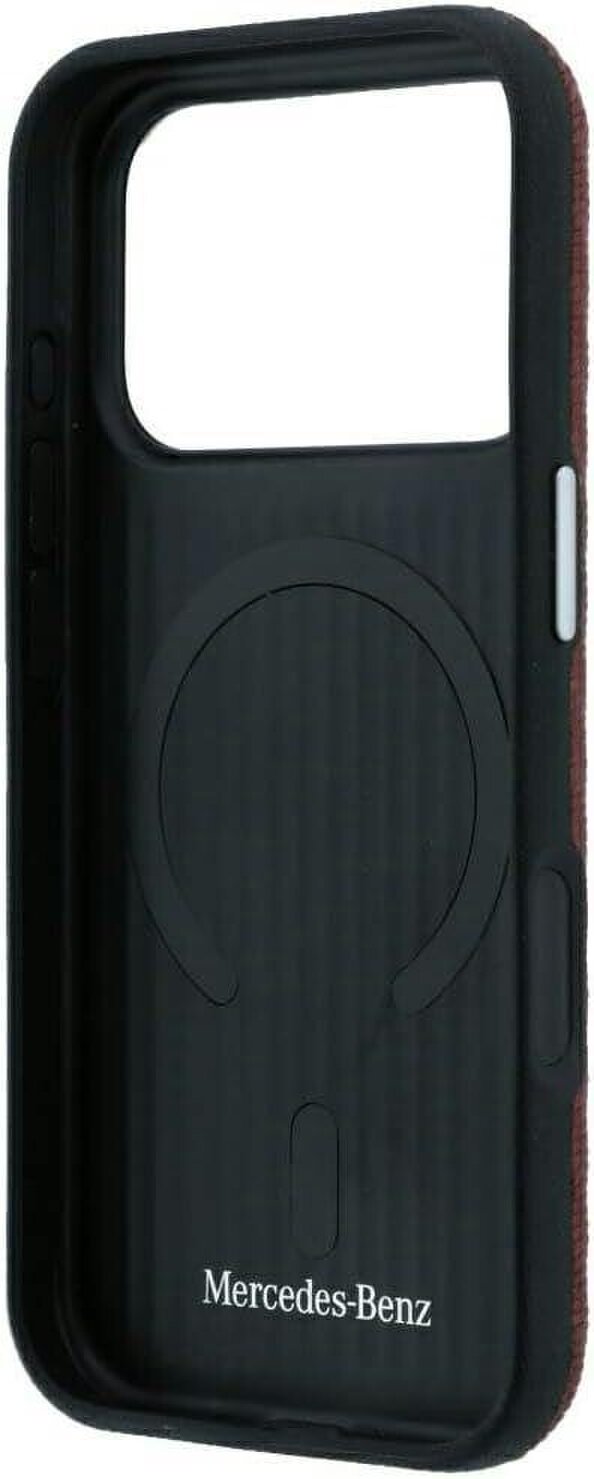 Mercedes Leather Semi Wrap Wood Effect Case with MagSafe for iPhone 17/18 Pro 6.3" Burgundy - MEHMP18L25PFWWPR