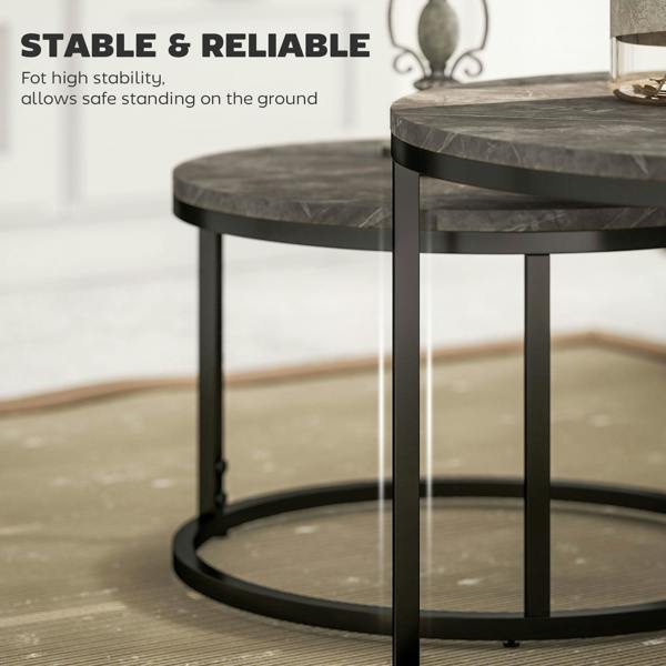 Wyld Haus Reniso Set Of 2 Metal And Wood Marble Effect Industrial Round Nesting Coffee Tables