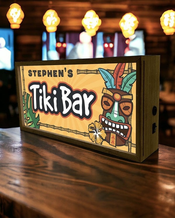 Personalised Light Box Sign – Home Tiki Bar Glow with Custom Text
