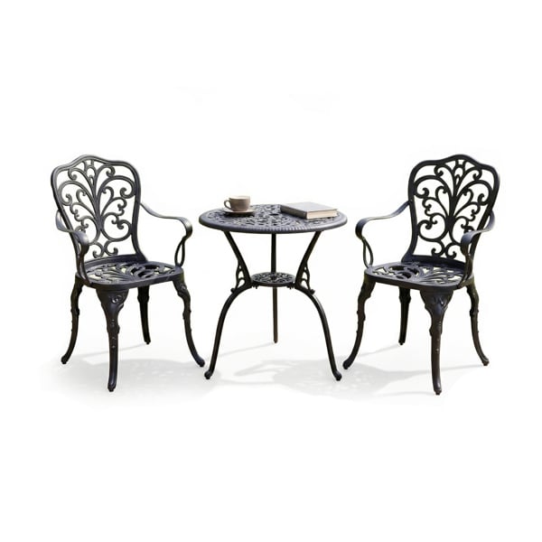 Centurion Supports BANGUI Black Garden and Patio Table and 2 Chairs Cast Aluminium Bistro Set