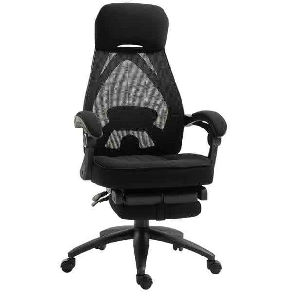 Black high-back office chair with headrest, mesh back and armrests