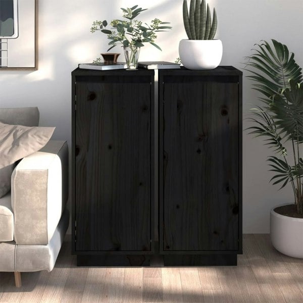 Berkfield Sideboards 2 pcs Black 31.5x34x75 cm Solid Wood Pine