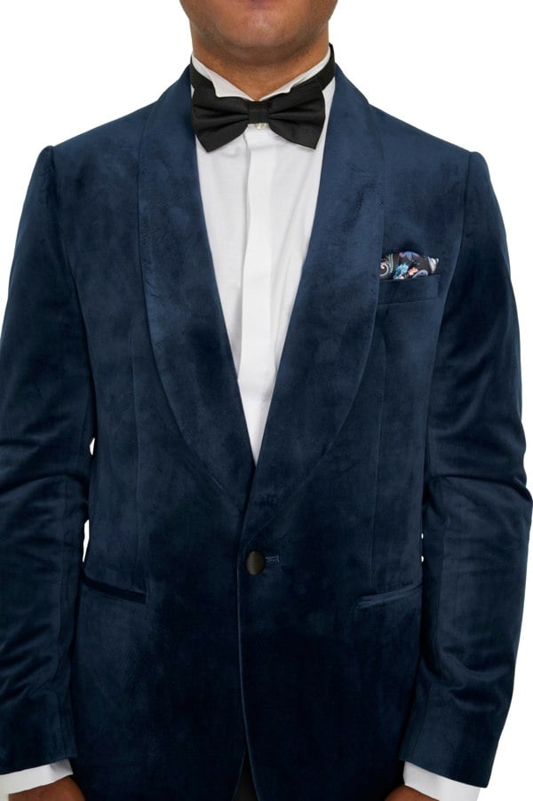 Harry Brown London Leo Velvet Tuxedo Dinner Jacket with Shawl Lapel Detail - Navy
