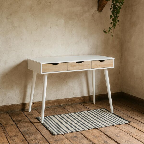 Wyld Haus Dresden White and Natural Sonoma Wood Office Desk 3 Drawers