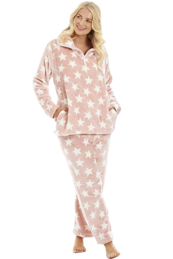 Womens Supersoft Velour Fleece Star Print Pyjama Set