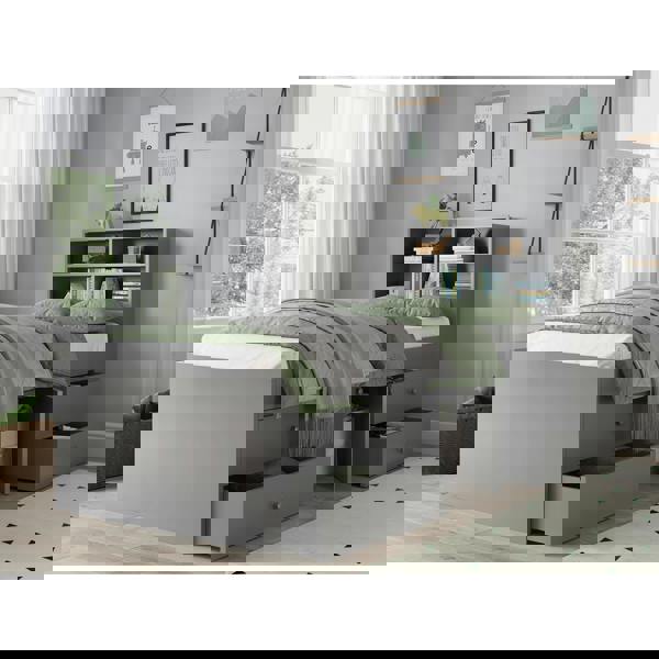 Kudlhome Multi 4 Drawer Single Cabin Bed with Bookcase