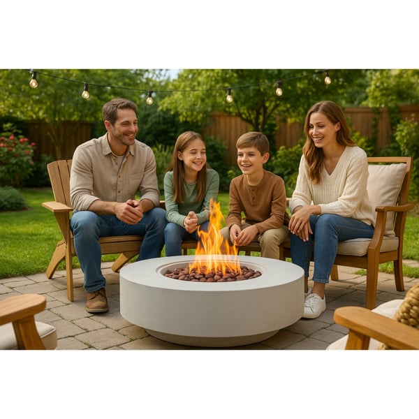 Homeology FUSION Light Grey Lavish Garden & Patio Gas Fire Pit with Eco-Stone Finish - Fully Assembled