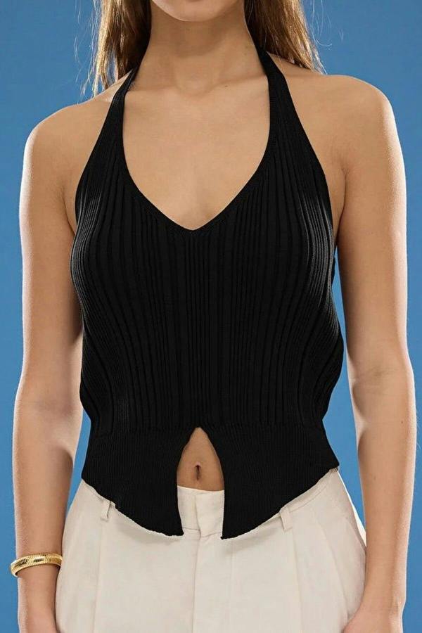WOVCOR Halter Neck Thin Knit Blouse