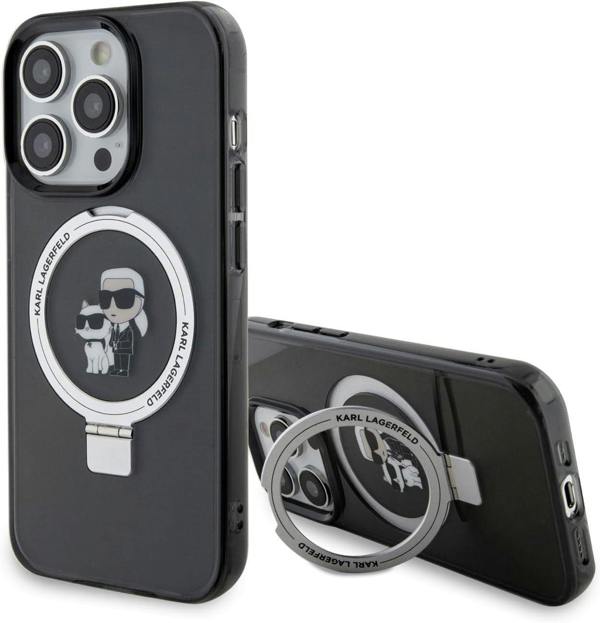 Karl Lagerfeld Karl & Choupette with MagSafe & Ring Stand for iphone 15 Pro 6.1" Black - KLHMP15LHMRSKCK
