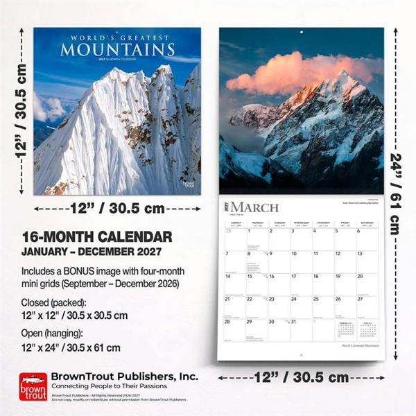 World's Greatest Mountains Calendar 2027, Wall Calendars, Month To View, Natural World, Gift