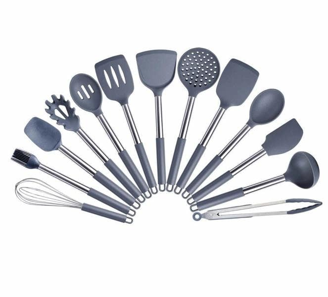 Anygleam Kitchen Utensils Non-stick Grey/ Silver 13 Set Cooking Tool Accessories Heat Resistant Kitchenware
