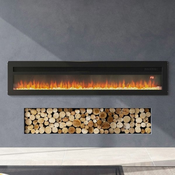 40/50/60 Inch Black/White Electric Fireplace 1800W Wall Mounted Heater With Installation Kit Wall Mounted Fireplaces Living and Home Black 60inch