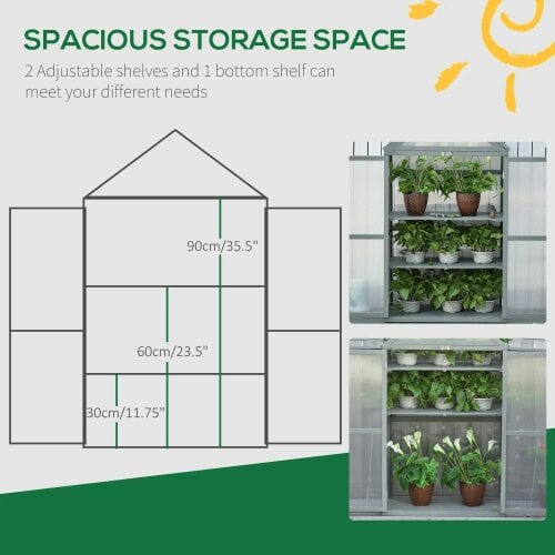 Bobobiy Garden Cold Frame Polycarbonate Greenhouse with Adjustable Shelves, Grow House for Flower Vegetable Plants, 80 x 47 x 138cm, Grey