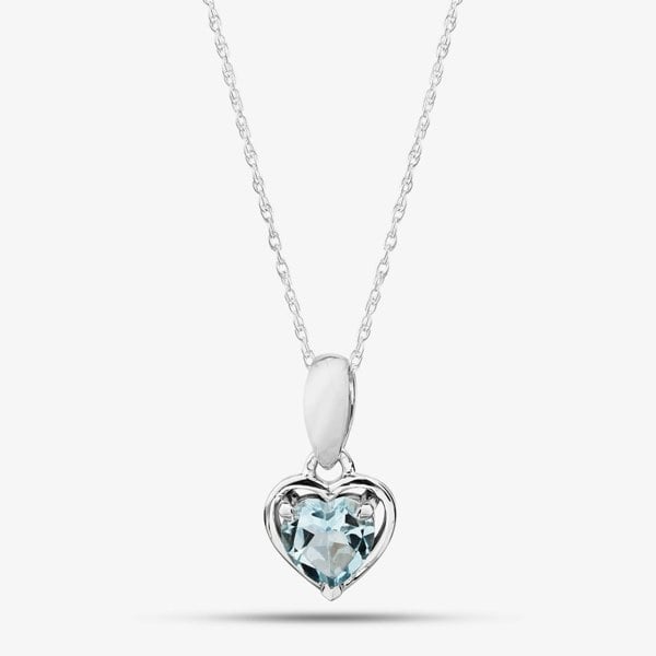 T. H. Baker 9ct White Gold Aquamarine Heart Pendant Necklace RJP04866