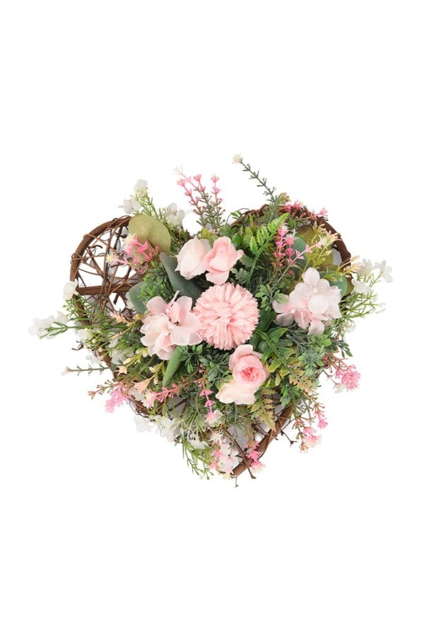 Living and Home Rustic Assorted Flowers Heart-shaped Wreath Wedding Decoration