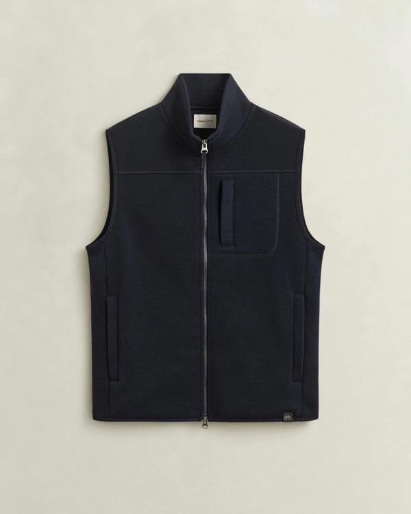 GANT Mens Zipped Fleece Vest - 433 Evening Blue | CHO | Designer Mens Fleece Gilets