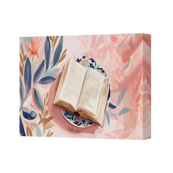 Benjamin Tate Design Canvas Wall Art Open Book With Pink Floral Backdrop