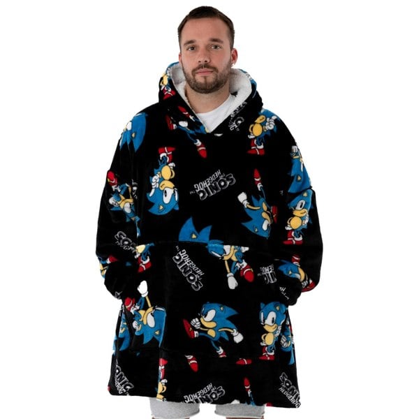 Sonic The Hedgehog Mens Hoodie Blanket - Black