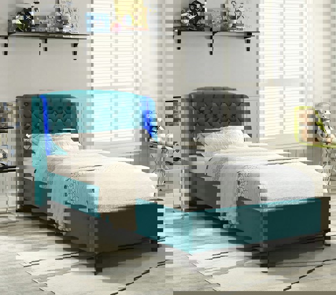 Comfy Living Fabric Bedframe with LED Headboard Grey Green 3ft 4ft6 5ft Bedroom Furniture