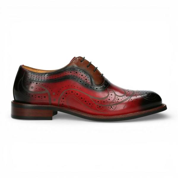 Laura Vita Lorenzo Conti Men's Red Black Leather Brogue Oxford Dress Shoes - Ayan-01