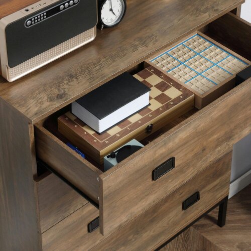 Wyld Haus Paleba Romi Metal And Wood Brown 4 Drawer Storage Chest With Steel Frame