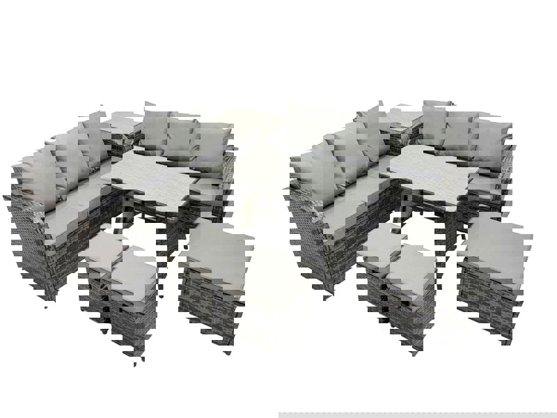 Fimous Garden Rattan Outdoor Furniture Set 9 Seater with 3 Seater Sofa 3 Stools Side Table Dark Grey