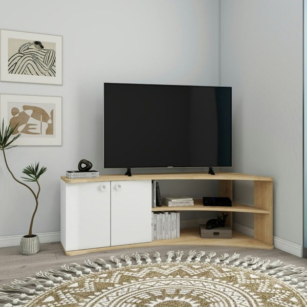 Destina Home Corner TV Stand Reversible Entertainment Center for TVs up to 60"-Dion