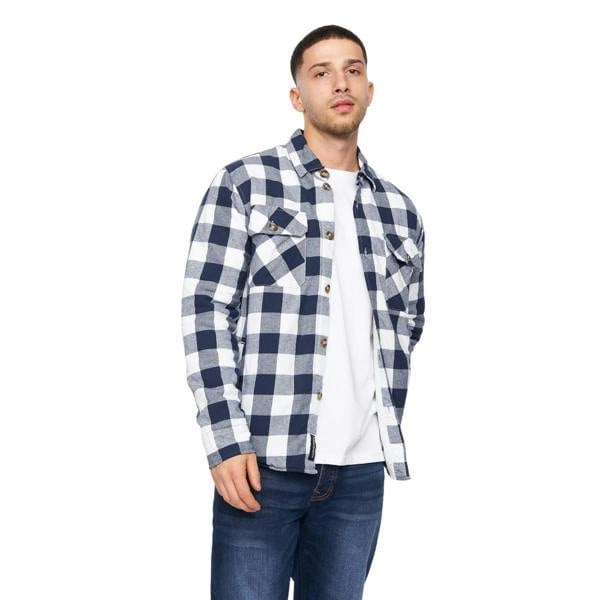 Crosshatch Mens Demaro Checked Lined Overshirt - Navy/White - 