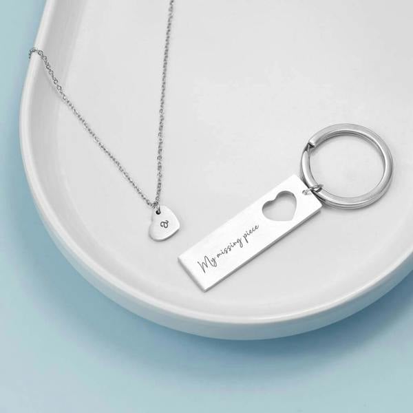 Personalised Love Heart Necklace And Keyring Set - lifestyle shot