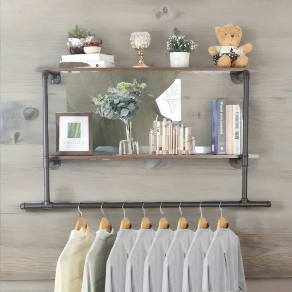 Rafaelo Mobilia Heavy Duty Pipe Wall-Mounted Floating Shelves Rustic Brown