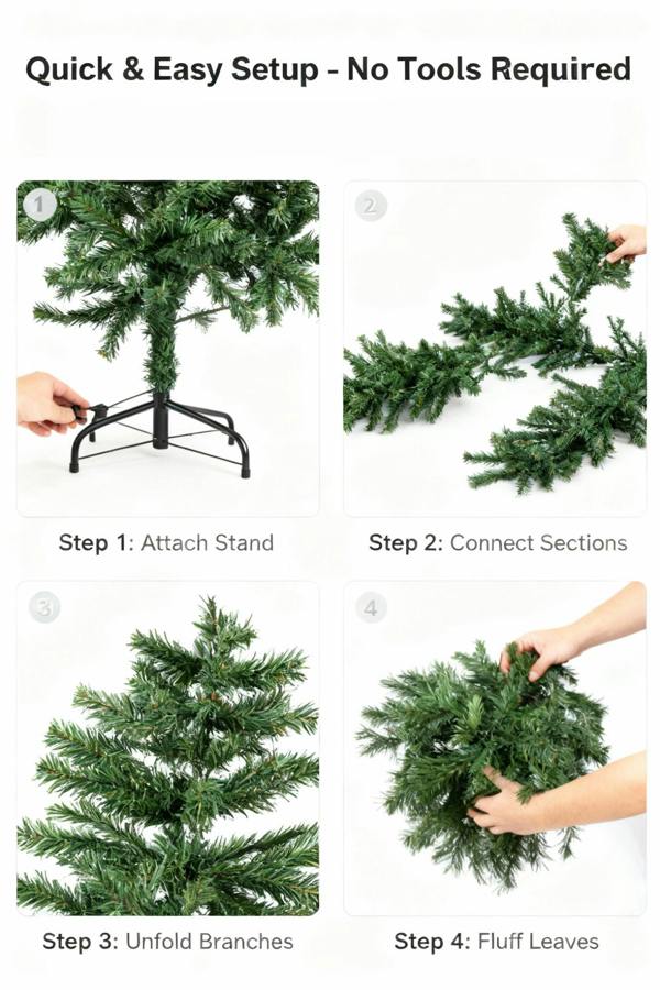 4ft, 5ft and 6ft Artificial Green Boston Pine Christmas Trees, PVC with Metal Stand image 7