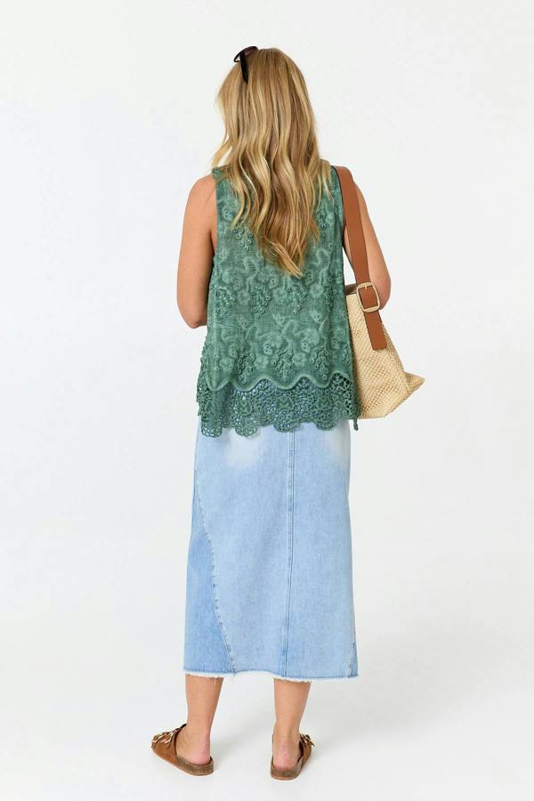 Green | Crochet Textured Sleeveless Top